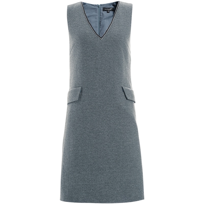 OUNIXUE欧昵雪 | [简约毛呢背心裙]秋冬季复古织带装饰V领口袋修身连衣裙女