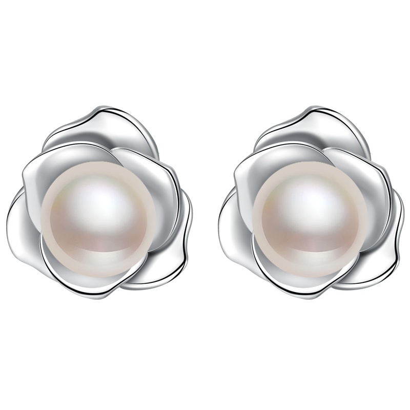 【顺丰发货】佰色传情(BRIR)S925纯银淡水耳环女时尚百搭银耳钉表白神器送女友甜美气质玫瑰花耳饰