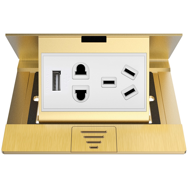 欧奔(EUROB隐藏地插座家用全铜防水弹起式阻尼五孔带USB地面地板地插座