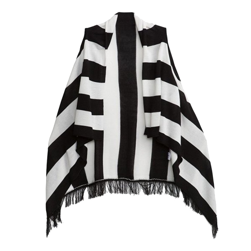 三枪ElsMorr 春夏新品舒木尔条纹流苏开襟马甲女衫 87502A0