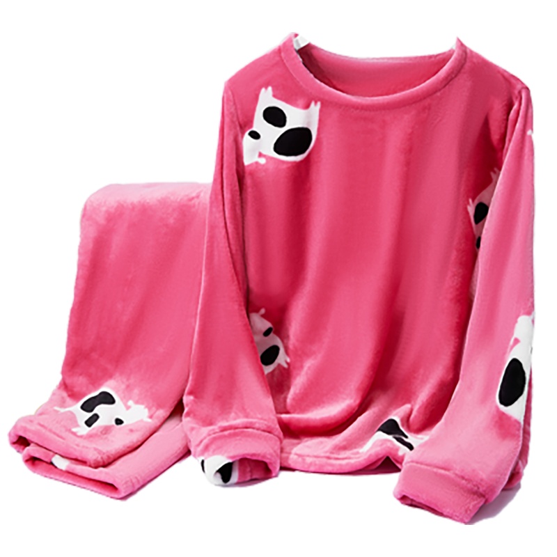 ENK 秋冬季套头珊瑚绒睡衣女保暖法兰绒加绒加厚女士家居服套装