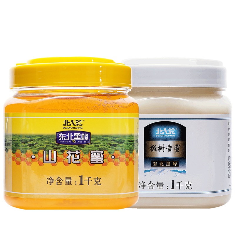 北大荒 东北黑蜂 山花蜜1000g+椴树雪蜜1000g 纯蜂蜜组合装礼物公司团购礼品送礼