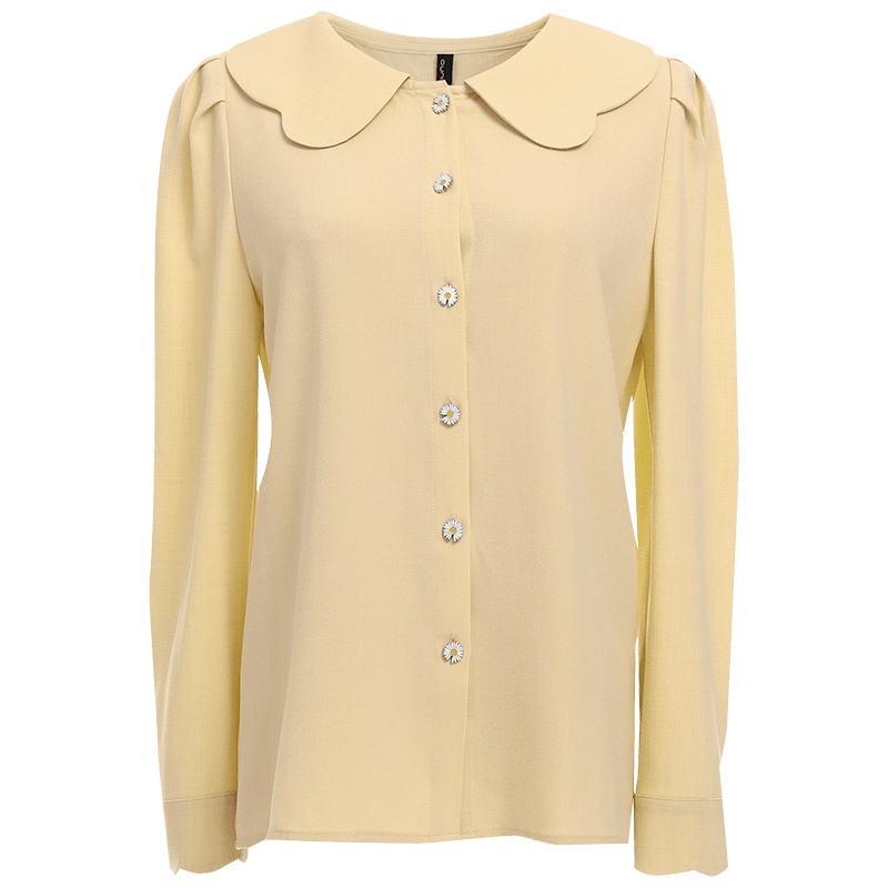 欧昵雪甜美波浪娃娃领长袖衬衫女小众洋气显瘦上衣