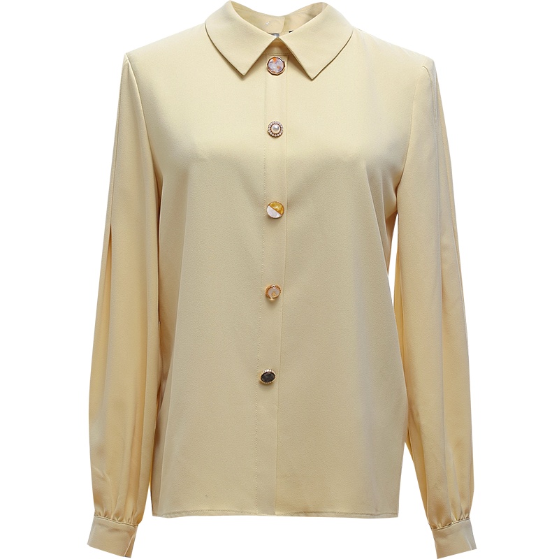 欧昵雪Polo领直筒长袖衬衫上衣女设计感小众显瘦衬衣