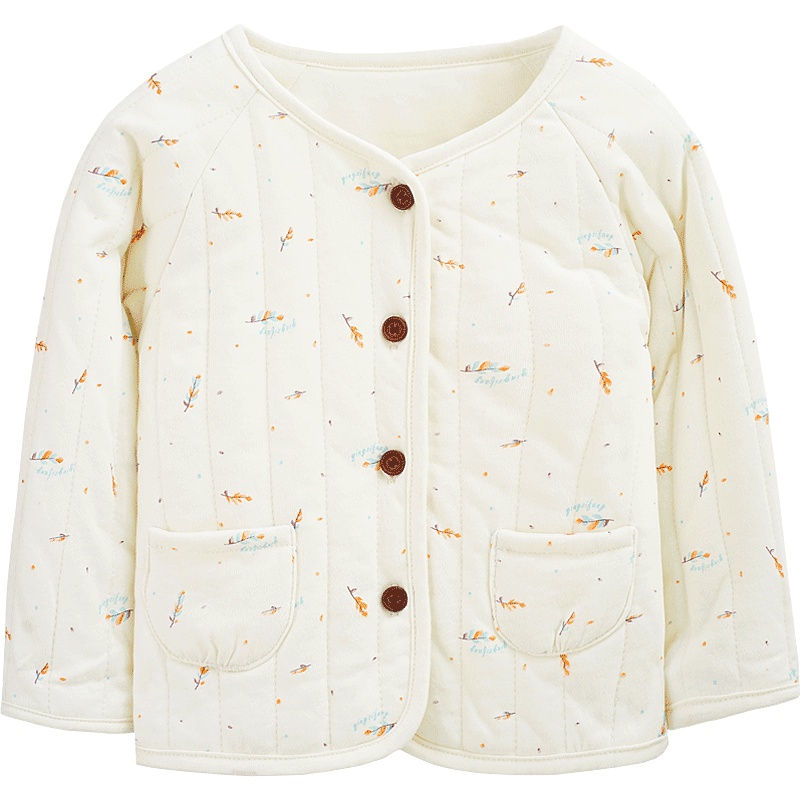 秋季男童女童时尚百搭韩版前开扣夹棉长袖卷边上衣