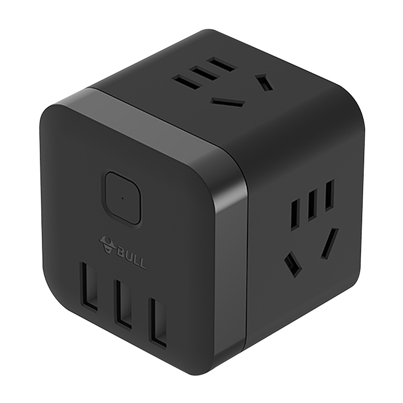 公牛(BULL)新国标GN-U303WH黑色魔方无线三位USB插座智能分流插座/插排/插线板/排插/接线板/拖线板 黑色