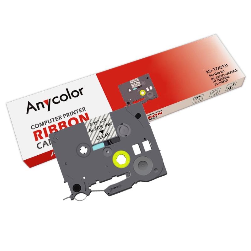 欣彩 TZe-Z121标签机色带 带芯片 9mm透明底黑字 适用兄弟标签纸PT-E115打印机PT-D200 550W