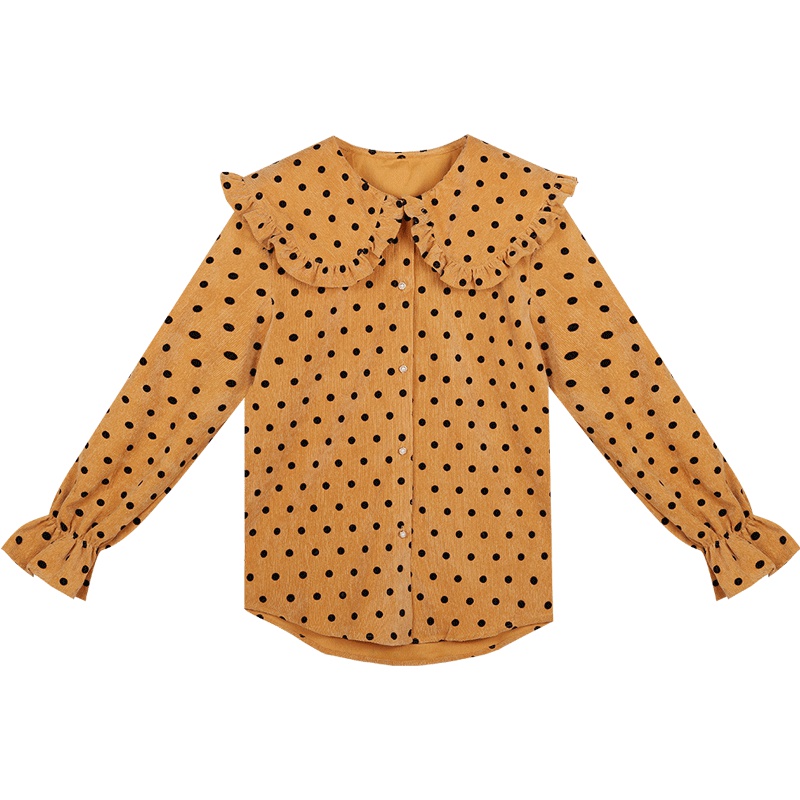 设计感小众复古波点衬衫女短款娃娃领上衣2019新款宽松长袖衬衣