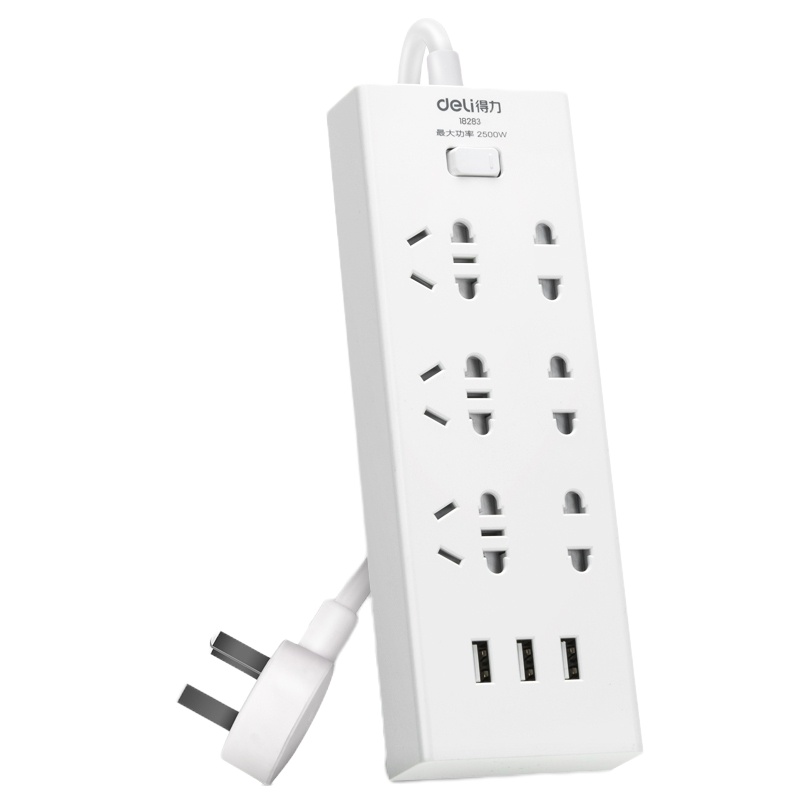 得力 插座 插线板/接线板/排插/拖线板 3USB接口+6孔 18284
