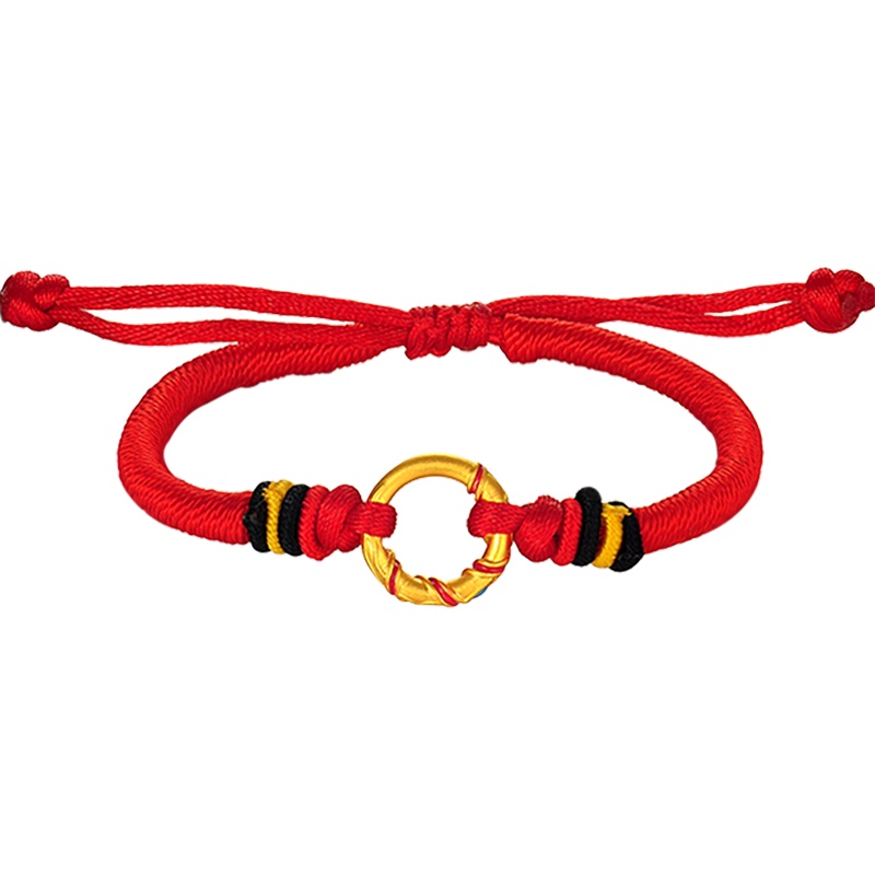 中银金行3D硬金哪吒混天绫手绳999足金黄金乾坤圈转运珠圆圈红绳手绳