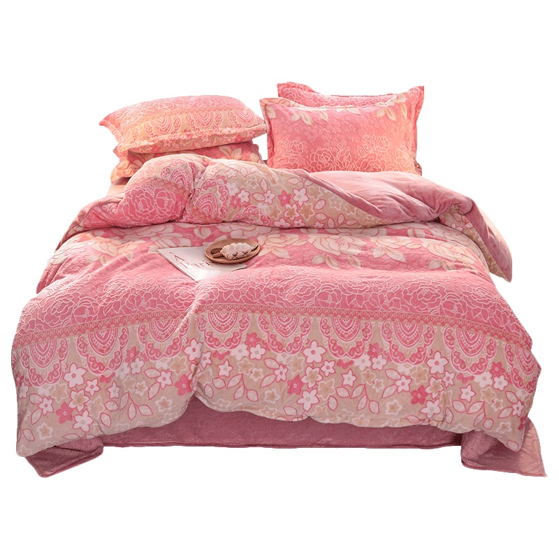 北极绒(Bejirog)家纺 加厚双面雕花绒珊瑚绒四件套法兰绒水晶绒被套床单床笠款双人床上用品