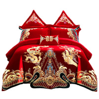 泰念Tainian 60s贡缎大红色婚庆双人四件套六件套结婚床上用品1.8m2.0m婚礼新房床单