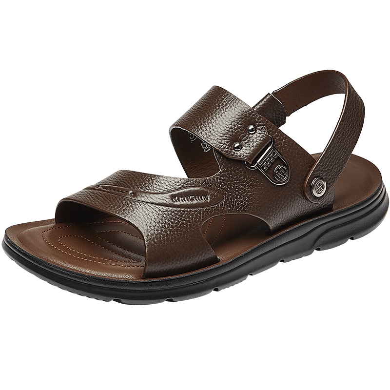 康奈男鞋 夏季男士新款皮凉鞋时尚潮流压花露趾两穿沙滩鞋男15293061