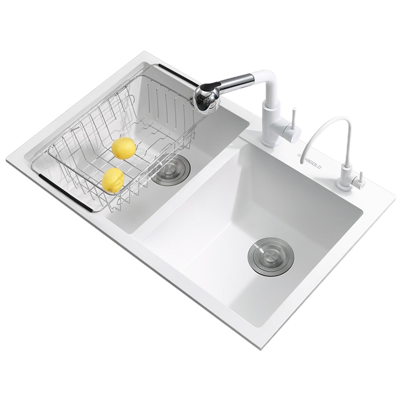 HIGOLD/悍高石英石双槽水槽套装 厨房家用洗菜盆洗碗池水池手工水槽厨盆