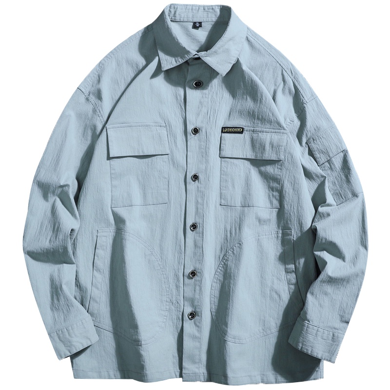 鳄鱼恤（CROCODILE） 2019新款纯色长袖衬衫男士夏季条纹休闲修身韩版潮流商务休闲薄款衬衣男