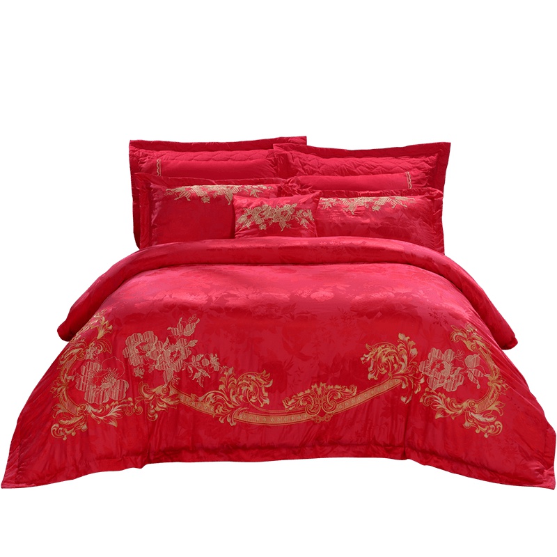 富安娜(FUANNA)家纺圣之花婚庆套件结婚床品八件套1.8米床双人提花全棉床上用品床单被套被罩