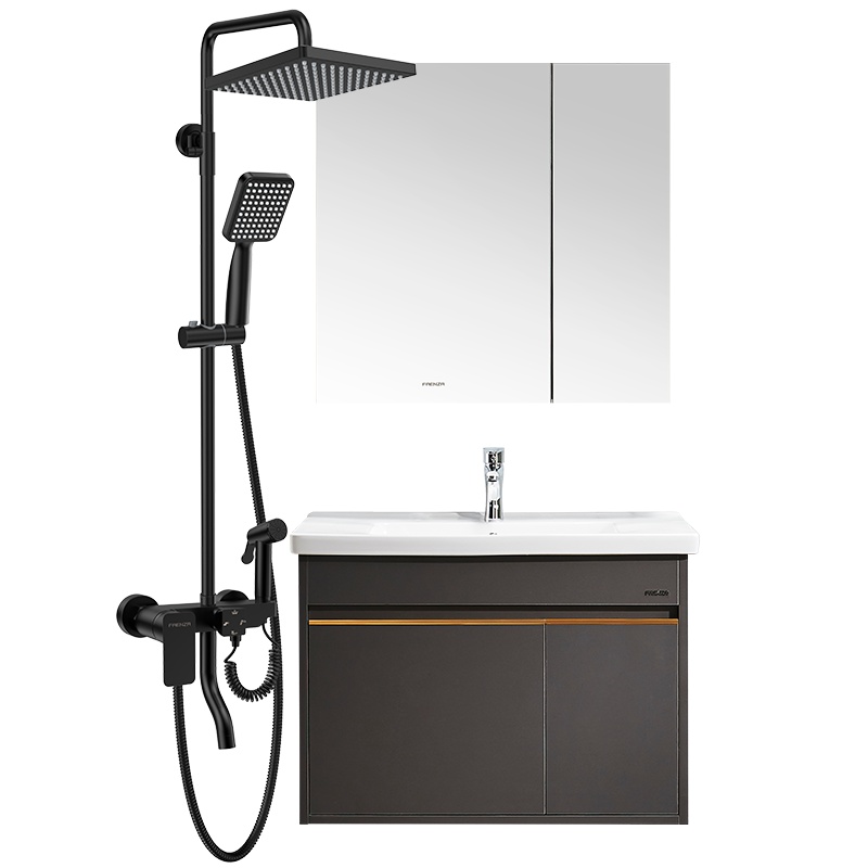 法恩莎卫浴实木浴室柜洗手盆柜组合卫生间洗脸盆多层实木浴室柜四功能花洒二件套