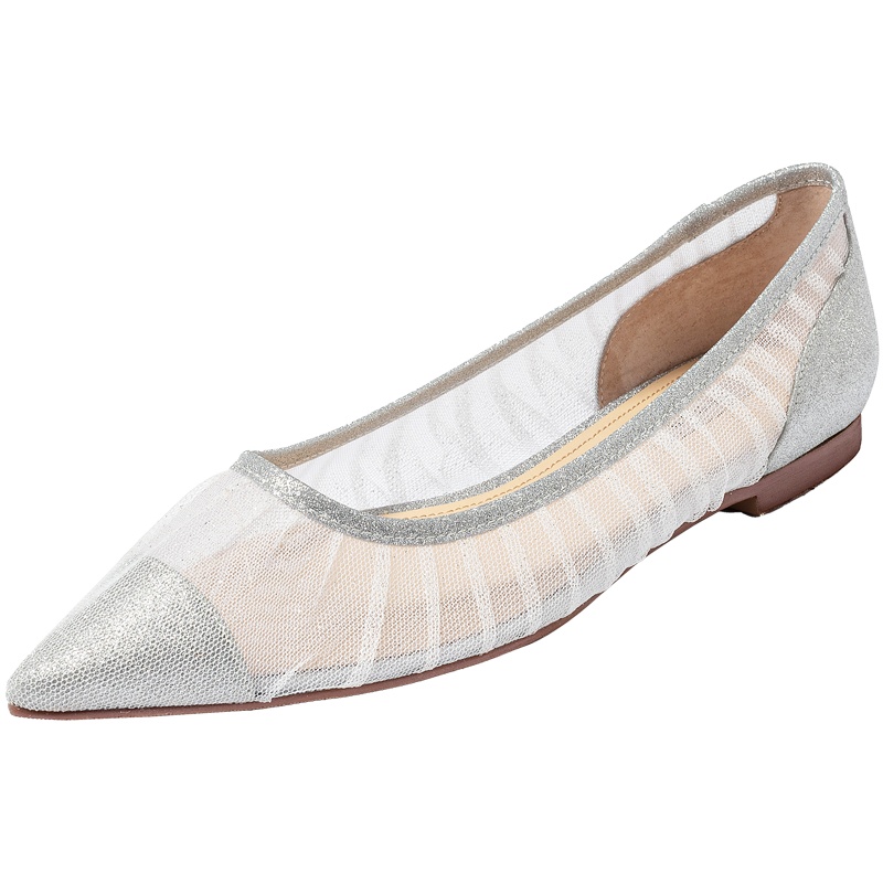 百田森夏季新款网纱仙女鞋女平跟透明百搭尖头性感蕾丝单鞋