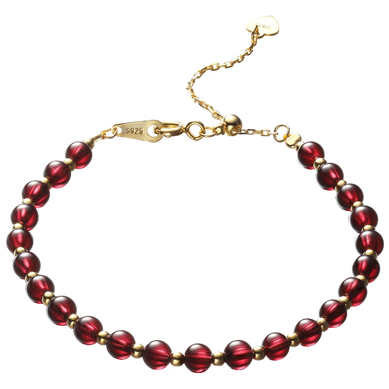 佰色传情BRIRS925银天然石榴石手链日系网红手环