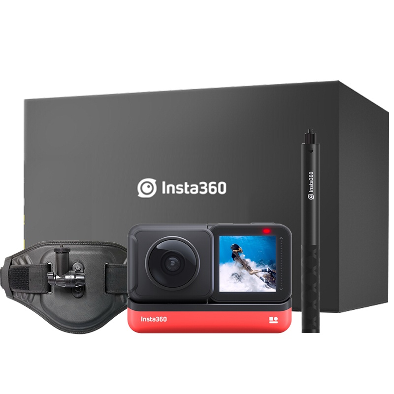 Insta360 ONE R 全景版 背杆套装礼盒(主机+120cm自拍杆+腰部配件)运动相机全景相机运动摄像机