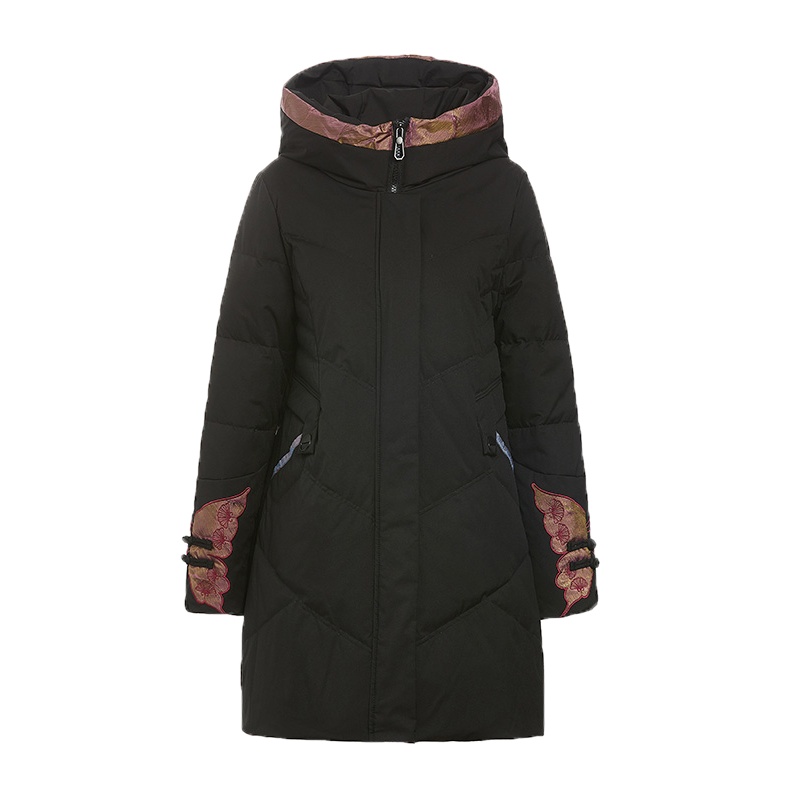 鸭鸭(yaya)中老年羽绒服女中长款妈妈装红色冬季新款修身老人外套