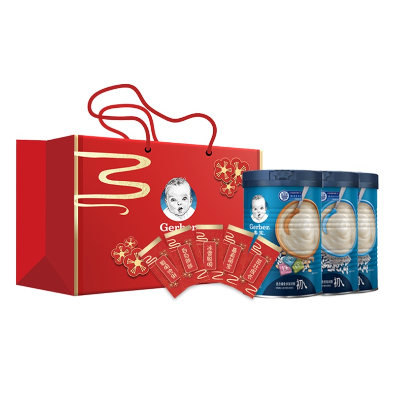 嘉宝(Gerber)婴儿辅食 2罐原味+1罐钙铁锌 苏宁定制限量礼盒3罐装