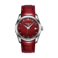 天梭(TISSOT)库图系列时尚休闲红盘红色皮带石英女士手表