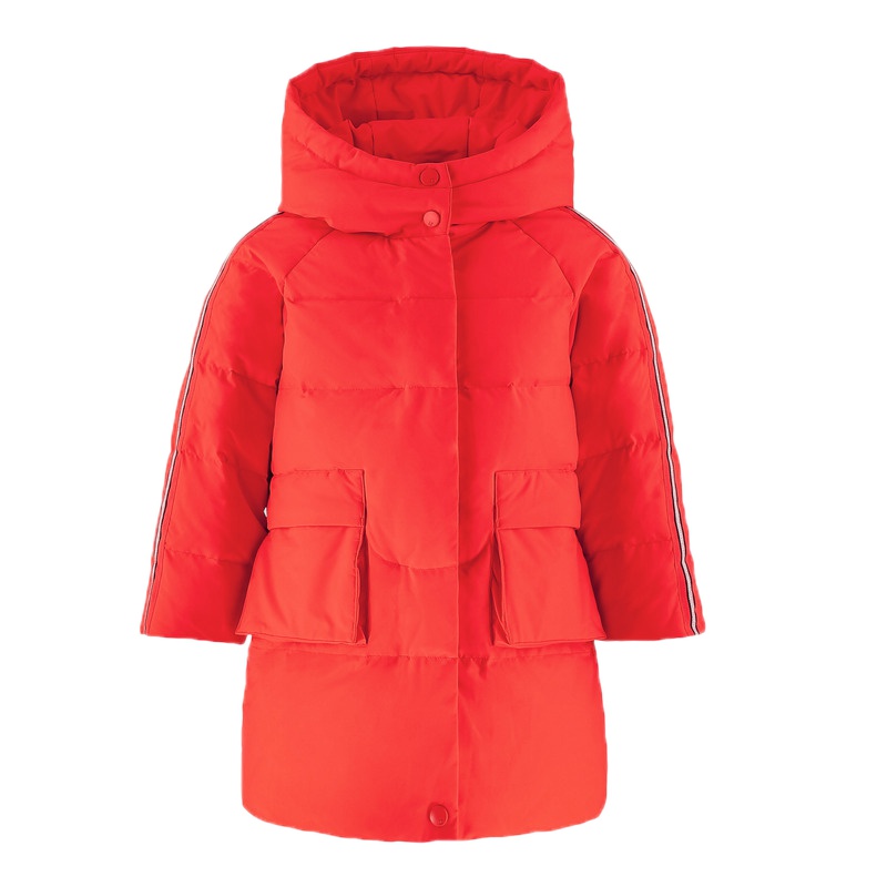 高梵童装2019秋冬新款织带中长款无毛领儿童羽绒服女童白鸭绒冬