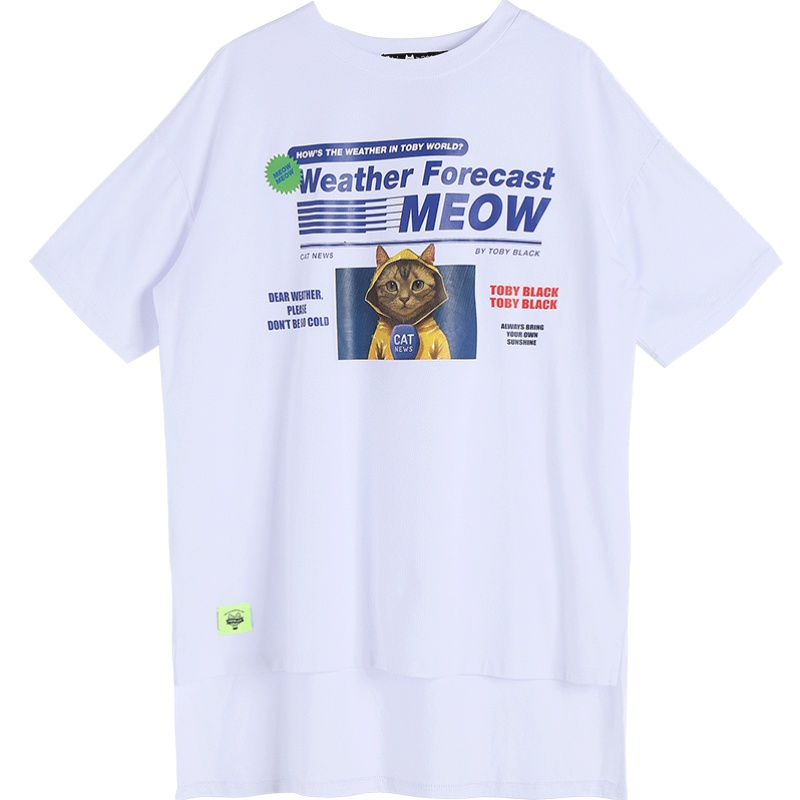 a02商场同款潮流卡通字母印花前短后长短袖T恤女D1U5A0571KT