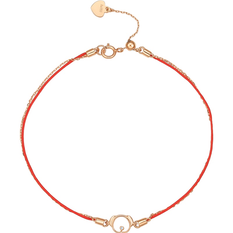 周大生钻石手链正品18K玫瑰金红绳本命年猪十二生肖750彩金手链女送女友