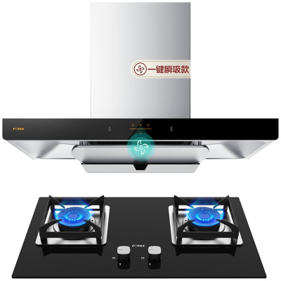 方太(FOTILE)烟灶套餐22立方瞬吸风量欧式一键瞬吸油烟机+钢化玻璃面板双眼燃气灶具EMC2A+HT8BE.S