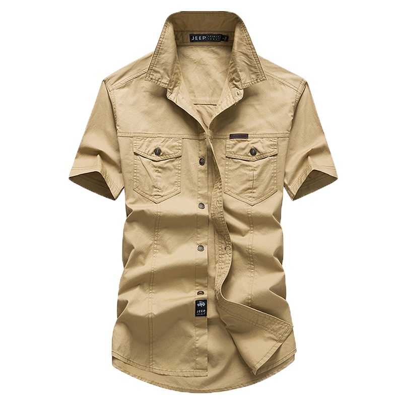 JEEP吉普男士短袖衬衫时尚修身T恤2020夏季新款纯色潮流打底衬衣