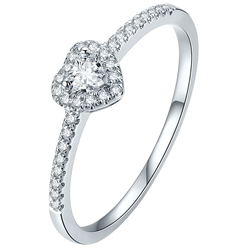 周六福FG色白18K金心形群镶钻石戒指1306