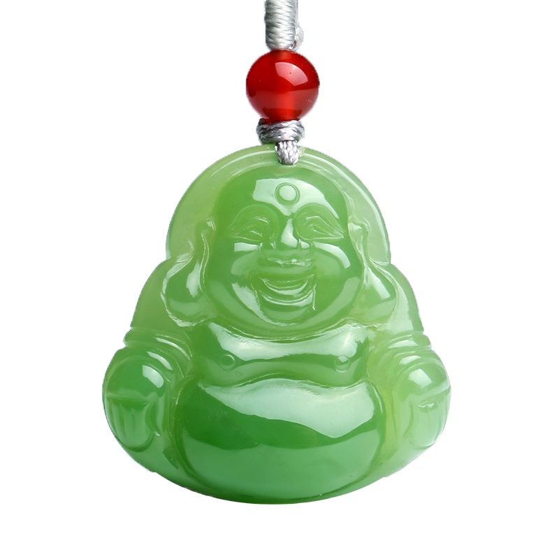 印象眸 和田玉碧玉佛公吊坠 女款大肚弥勒笑佛玉佩挂件 附送证书