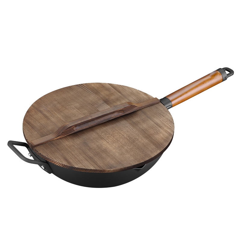 不锈纯铁轻炒锅 CTN3205-5 木质手柄锅盖不锈纯铁炒锅32cm（单位：个）
