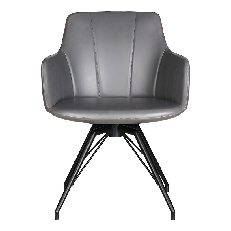 和顿 休闲椅子餐椅家用现代简约旋转座椅北欧风餐厅咖啡厅轻奢欧式功能主人椅带扶手单人靠背洽谈椅子深灰皮质HD-902