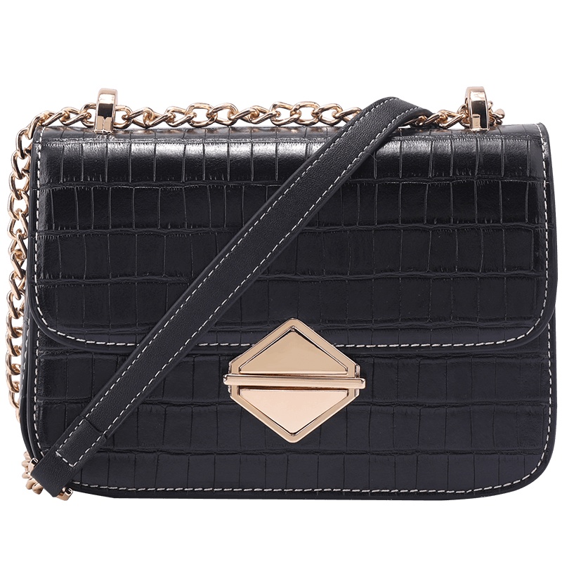 都宝路女包新款时尚单肩包菱格锁扣格子纹斜挎包链条包包