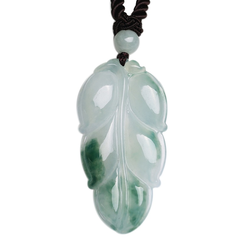印象眸 翡翠树叶吊坠 冰糯种飘花玉石坠子 男女款挂件