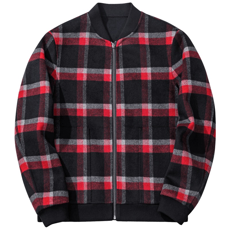 千纸鹤男装英格兰格子夹克外套2019秋季新款潮流双面羊毛30267