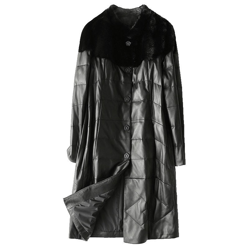 憨厚皇后 2019新款海宁真皮皮衣女士长款水貂毛领绵羊皮羽绒外套T