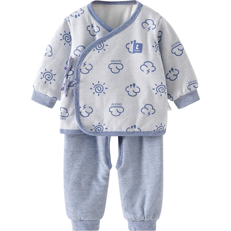 童泰(TONGTAI)2020年秋冬新款新生婴儿0-3月男女宝宝斜襟系带薄棉和服开裆棉套装儿童套装