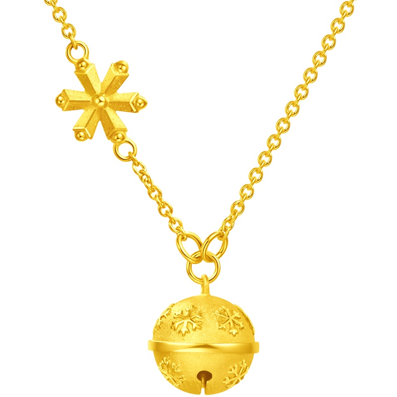 周大福游乐场圣诞雪花铃铛小铃铛金项链计价工费378元多款精品