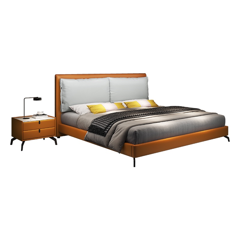 梵宜意式极简软包床1.8m主卧双人大床金刚皮可调节靠背网红床