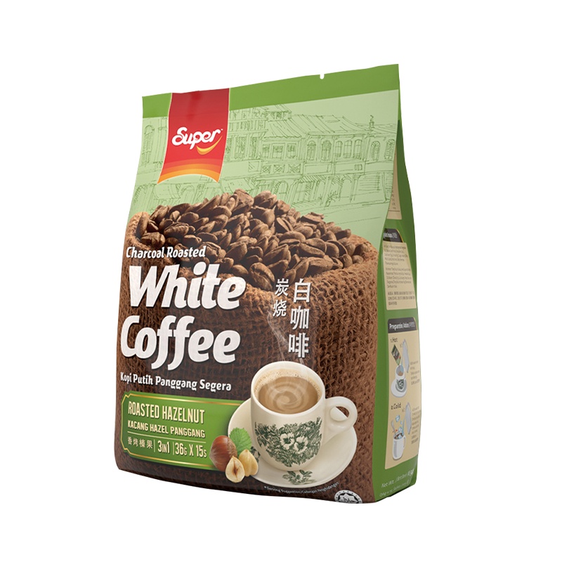 [实发4袋]马来西亚进口super超级牌炭烧经典原味白咖啡540g*3袋+1袋 3合1速溶咖啡粉共60包