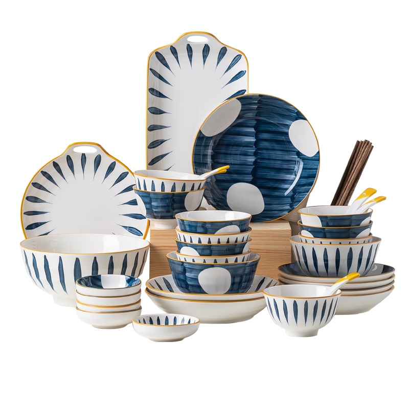 富昱景 碗碟套装家用网红日式餐具创意盘子饭碗汤面碗筷52件套组合装