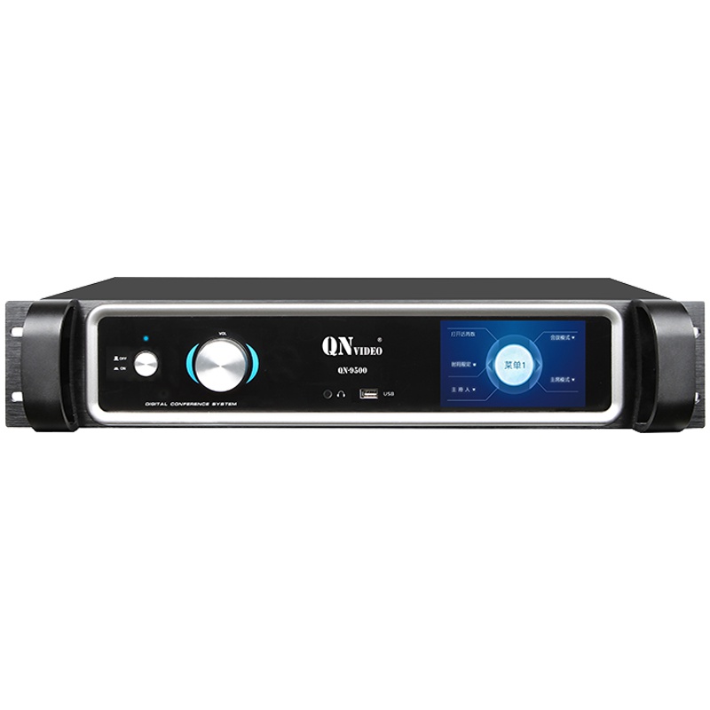 QN-9500音频及会议系统应用的=数字音频技术,内置高性能双核CPU,支持48k和44.1k的音频采样率