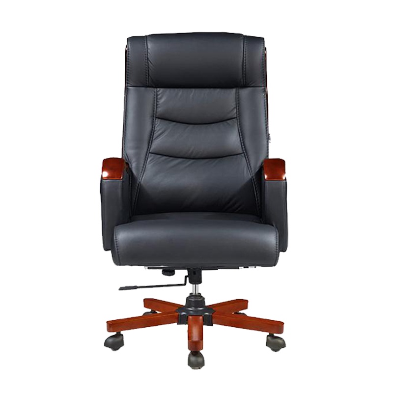 [理政]办公椅 可躺老板椅 牛皮办公椅 电脑椅 大班椅 木质四脚椅带滚轮 黑色牛皮