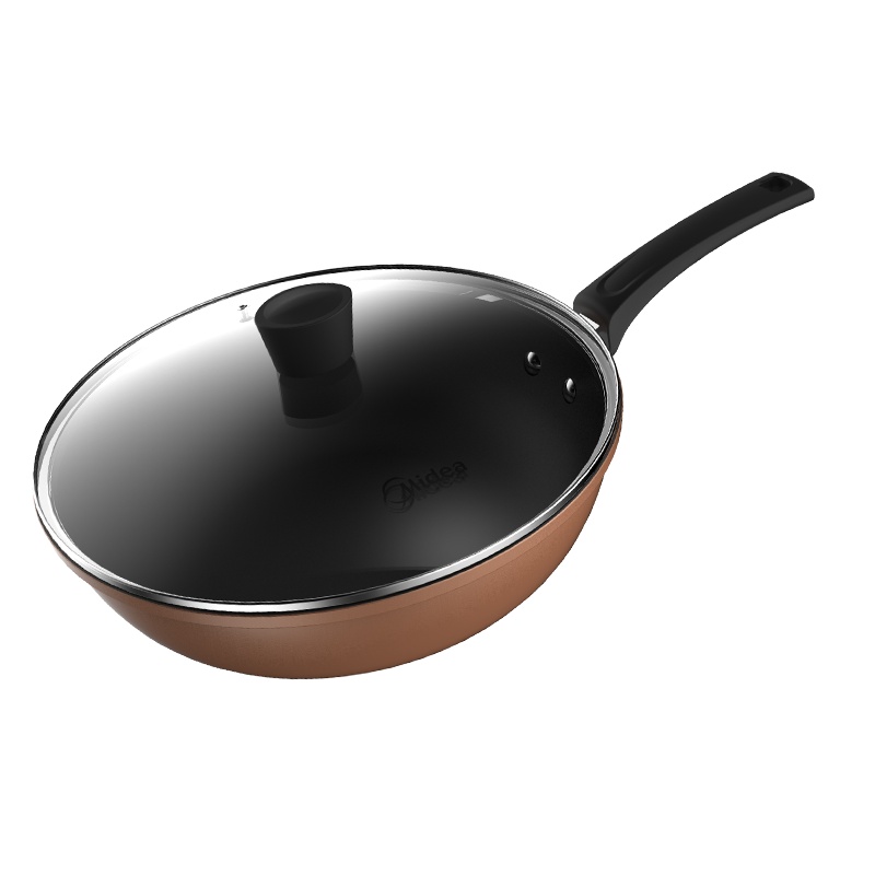 美的炒锅CL30T2不粘锅家用炒菜锅煎锅电磁炉燃气煤气灶适用专用平底锅炊具 金色