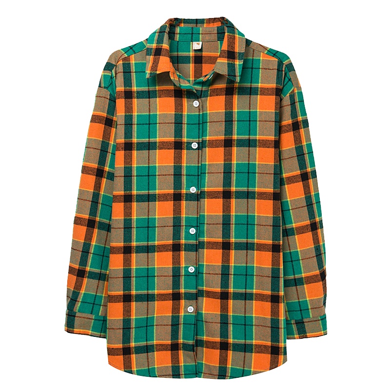 恒源祥女士衬衫2021春季新款格子衬衣女百搭衬衫长袖女装上衣外穿