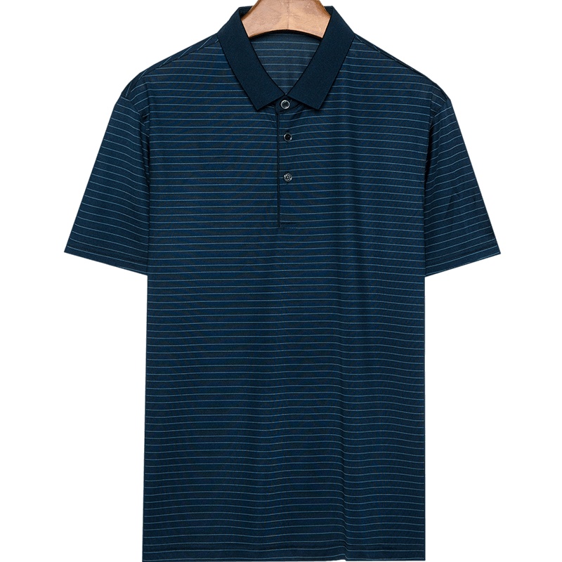 恒源祥男装新款夏装翻领条纹短袖T恤上衣中年爸爸装Polo衫